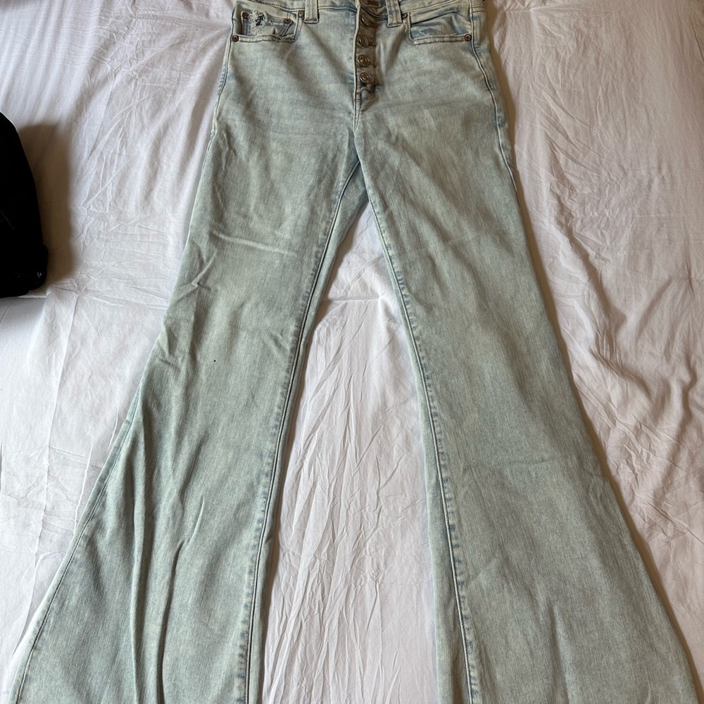 Button up light wash flared jeans